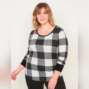 Old Navy Thermal Top Size XXL Black White Buffalo Check Plaid Long Sleeve Shirt